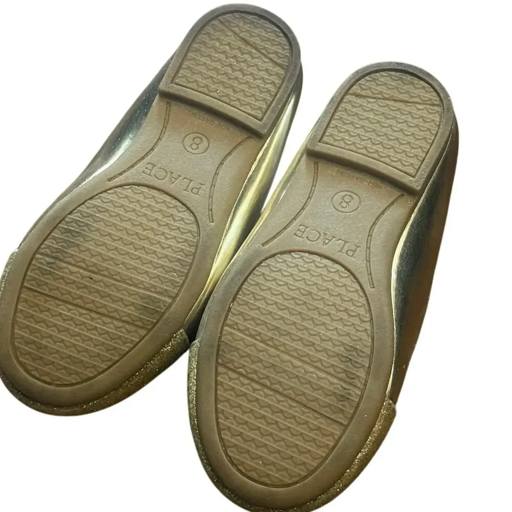 The Children’s Place Gold Glitter Mary Jane Flats Girls Size 8 Dress Shoes